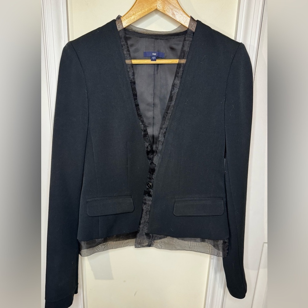 GAP Women's Black Blazer with Mesh Trim